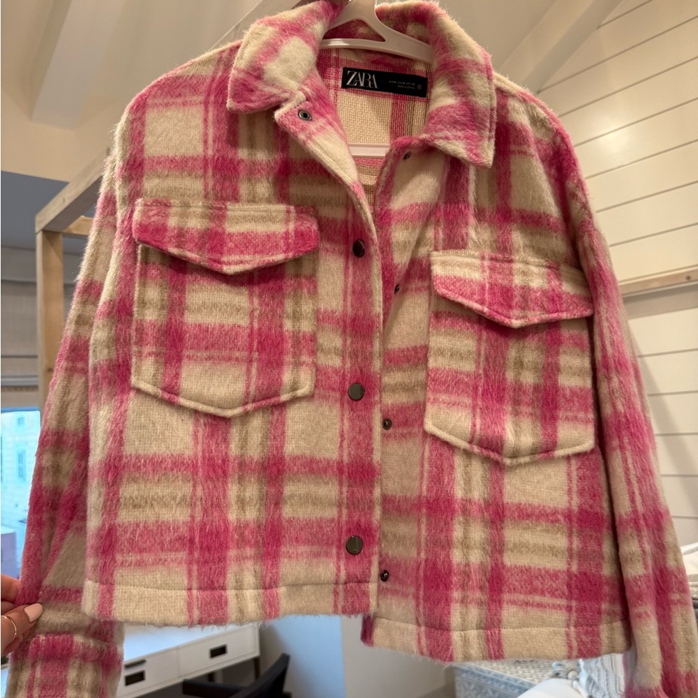 Zara Pink and Cream Plaid Jacket